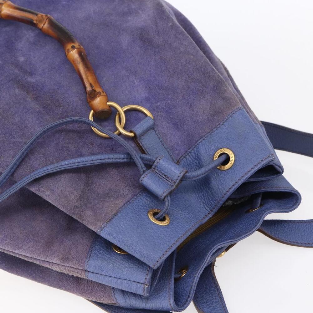 GUCCI Bamboo Backpack Suede Leather Blue Gold 003 2855 0043 0 Auth BA7788 - Picture 6 of 16